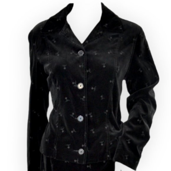 Vintage Rare Ann Taylor Black Embroidered Cotton Velvet Button Blazer Jacket S - Picture 1 of 7